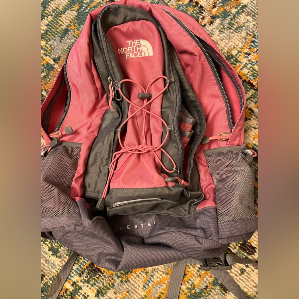 Pink and gray North Face Jester backpack